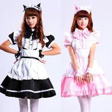 Lotus leaf laciness black and white Cat ears maid cosplay costume clothes lolita dress women girl Performance clothing 2 colors 2024 - buy cheap