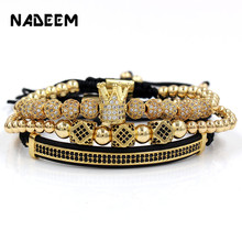 3 pçs/set Luxo Ouro Pave CZ Bola Polígono Coroa Charme Trança Hip Hop Pulseiras Pulseiras para Mulheres Homens Jóias Pulseira Bileklik 2024 - compre barato