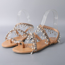 2019 Crystal Pearls Women Flat Bohemia Sandals Flip Flop Ladies Summer Beach Shoes Casual Fashion Female Gladiator Roman Sandals 2024 - buy cheap