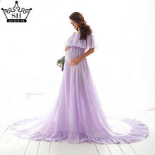 Vestidos de chifón morado sin mangas para fotografía de embarazada, vestidos de novia sencillos de talla grande 2021 Serene Hill HA2044 2024 - compra barato