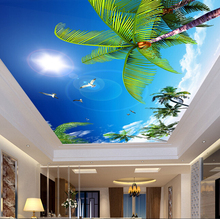 Papel tapiz personalizado para techo, murales de palmeras y cielo azul para sala de estar, apartamento, hotel, Fondo de pared de vinilo 2024 - compra barato