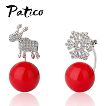 925 Sterling Silver Earrings Snowflake Deer Stud Earrings With Red Ball Decoration For Women Fashion Jewelry Xmas Gift 2024 - buy cheap