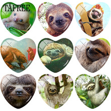TAFREE Lovely Sloth Art Picture Heart Shape 25mm DIY Glass Cabochon Charms For Key Chains Necklace Pendant 2024 - buy cheap