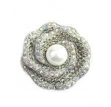 1.8 Inch Silver Plated AB Rhinestone Crystal Diamante Pretty Flower Brooch with Faux Pearl 2024 - buy cheap