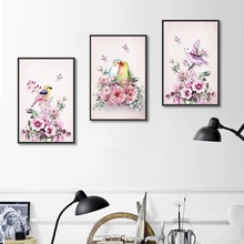 Nordic Creative Love Bird Pink Roses Painting Modular Canvas Art Flower Poster Living Room Home Decoration Wall Picture No Frame 2024 - buy cheap