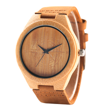 Fashion Wood Wristwatch Handmade Bamboo with Brown Leather Band Simple Design Concise Style Man Woman Unisex relogio masculino 2024 - buy cheap