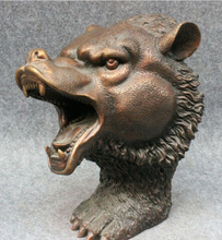 Free Shipping wang 000193 12" Chinese Refined Pure Bronze Decoration Art Wild Ferocious Bear Head Statue 2024 - buy cheap