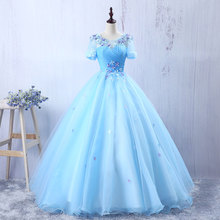 light blue flower embroidery ruffled beading ball gown medieval dress Renaissance queen Victorian cosplay ball gown Belle Ball 2024 - buy cheap