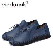 Merkmak British Style Casual Men Loafers Shoes Spring Autumn Genuine Leather Slip On Men's Flats Footwear Plus Size 38-49 Shoes 2024 - buy cheap