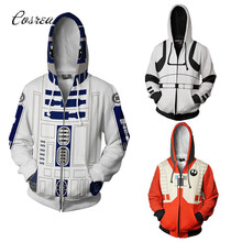 Costume Men Hoodies Zipper Cropped Hoodie Sweatshirt Jedi Knight Luke Skywalker R2-D2 Tracksuit for Boys White Top 2024 - buy cheap