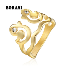 BORASI Two Birds Rings Crown Crystal Rings For Girls Gold-Color 316L Stainless Steel Women Ring Anniversary Fashion Party Rings 2024 - buy cheap