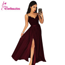 Evening Dresses Long Spaghetti Strap Lace Satin Elegant Formal Party Gowns Sexy Side Split Evening Gowns Robe De Soiree 2024 - buy cheap