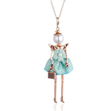 Blue Pink Plaid Floral Dress Doll Pendant Necklace Pearl Head Long Chain Sweater Big Choker Necklace For Women Maxi Jewelry 2024 - buy cheap