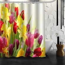 Cortinas de ducha impermeables para baño, visillo de baño de poliéster con flores tulipanes, personalizado, nuevo 2024 - compra barato