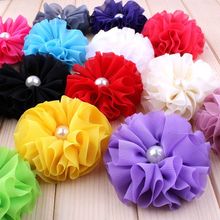 120 unids/lote 6,5 cm 15 colores bailarina Chiffon flor con perla para las niñas accesorios para el pelo de tela Artificial flores para diademas 2024 - compra barato