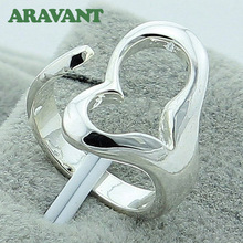 Anillo de corazón de plata 925 para boda de mujer, anillo de dedo ajustable de plata 925 2024 - compra barato