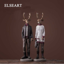 Creative resin deer people figurines vintage elk lovers statue home decor crafts room decoration objects resin animal figurines 2024 - buy cheap