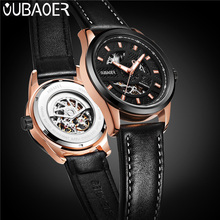 Oubaoer relógio mecânico masculino de marca, relógio de luxo couro genuíno automático para homens, relógio esportivo militar e de negócios, em oferta, 2002 2024 - compre barato