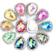 13x18mm 20pcs Teardrop Colorful Glass Sew On Rhinestones With Silver Claw Drop стразы Sew On Claw Rhinestone For Garment B3773 2024 - buy cheap