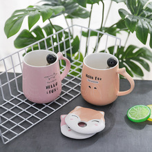 420ml Fox Shape Ceramic Mug Cartoon Animal Coffee Mugs with Lid Spoon Creative Tumbler Cup Novelty Gifts for Christmas 2024 - buy cheap