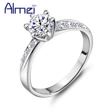 Almei 15%Off Fashion White Crystal Silver Color Rings For Women Wedding Bridal Cubic Zircon Charm Cheap Ring Jewelry J048 2024 - buy cheap