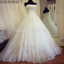 Real Made New Strapless Appliques A-Line Wedding Dresses 2021 Lace Stunning Bridal Gowns Princess Vestido de Noiva Modern 2024 - buy cheap