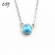 CSJ Real Natural blue larimar pendant sterling silver Round 5mm women lady Necklace Wedding Engagement party Gift Fine Jewelry 2024 - buy cheap