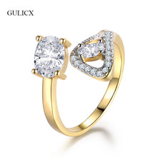 GULICX Moda Mulheres Anéis de Dedo do Ouro-cor Cubic Zircon Anel de Noivado Do Casamento Do Sexo Feminino Senhoras Anéis Ajustáveis Jóias GLR657 2024 - compre barato