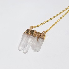 New Style Gold Plating Raw Natural Clear Rock Crystal Quartz pendant chain necklace girl big stone connector gem necklace women 2024 - buy cheap