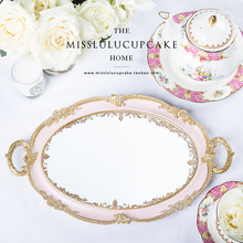 European Golden Round Rectangle Tea Tray Cup Tray Dessert cake stands mirror tray 2024 - buy cheap