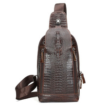 Men Leather Sling Day Pack Chest Bag Crocodile Grain Pattern Travel Cross Body Messenger Shoulder Packet Vintage Pouch 2024 - buy cheap