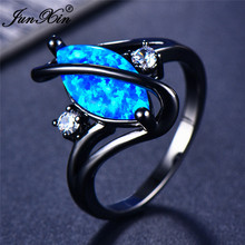 2021 New Cute Female Girls White Blue Fire Opal Stone Ring Fashion 14KT Black Gold Jewelry Vintage Party Wedding Rings For Women 2024 - buy cheap
