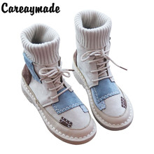 Careaymade-Sen-Botas planas de fondo para mujer, botas de estilo Martin cómodas de lana, de fondo suave, hechas a mano 2024 - compra barato