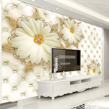 Personalizado 3D Papel de Parede Auto-adesivo de Ouro Jóias Flor Saco Macio Grande Mural Sala de estar Sofá TV Fundo Da Parede Papers decoração Da Sua casa 2024 - compre barato