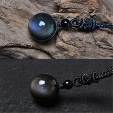 Top Rainbow Eye Transfer Good Luck Bead Natural Obsidian Pendant Necklace Polyester Rope Chain Necklaces For Woman Jewelry Gifts 2024 - buy cheap
