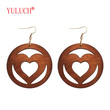 YULUCH 2018 New Design Natural Wooden Round Hollow Out Sweet Heart Pendant for African Women Fashion Jewelry Earrings Gifts 2024 - buy cheap