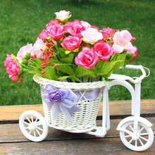Vaso de flores artificiais de rattan, decoração de flores em bicicleta, triciclo, presente criativo, ornamentos para jardim doméstico 2024 - compre barato