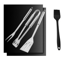 BBQ Grill Tool Accessories Set 3PCS Metal Stainless Steel Tong/Fork/Spatula 2PCS Grill mat 1 Silicone Oil Brush Barbecue Gadgets 2024 - buy cheap