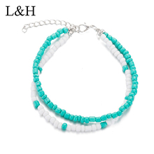 2018 Handmade Summer Beach Anklet Bohemian Simple Double layer Seed Beaded Foot Anklet Bracelets For Women Charm Fashion Jewelry 2024 - buy cheap