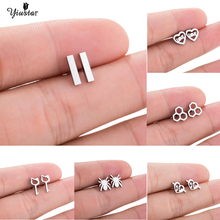 Yiustar Stainless Steel Female Jewelry Earrings Square Bow-knot Hollow Cat Love Heart Mini Spider Earring Classmate Party Gifts 2024 - buy cheap