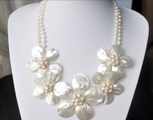 Wedding Woman Jewelry White Pearl Choker Necklace Double Chain Exaggerate Handmade Pretty Flower Free Shipping 2024 - buy cheap