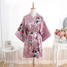 Халат-кимоно Женский атласный с цветочным принтом, большого размера 2024 - купить недорого