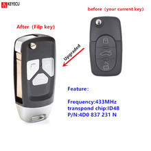 Keyecu Upgraded Flip Remote key Fob 3 Button 433MHz ID48 for Audi A3 A4 A6 Quattro A8 TT RS4 1999 2000 2001 2002 4D0 837 231 N 2024 - buy cheap