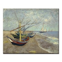Barcos de pesca na praia, pintura a óleo feita à mão em tela, imagens de arte na parede, de vincent van gogh 2024 - compre barato