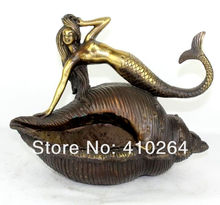 Frete grátis [agradável desconto] estátua de sereia da china * bronze * cinzeiro de concha 2024 - compre barato