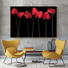 Pintura en lienzo de flor roja abstracta en la oscuridad, póster moderno negro impreso, imagen de moda para sala de estar, arte de pared único 2024 - compra barato