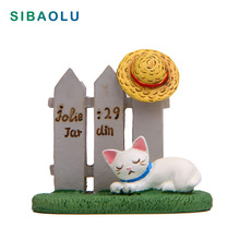 Sleeping Cat Figurine Miniature Kitten Fence Hat Animal Decoration mini fairy garden Cartoon statue craft Home Car Decorative 2024 - buy cheap