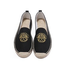 CuddlyIIPanda Linen Flax Fisherman Shoes Braided Canvas Espadrilles Cork Women Loafers Cute Animals Embroider Doodling Loafers 2024 - buy cheap