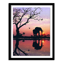 Animales completamente redondo diamante pintura punto de cruz atardecer paisaje cuadrado completo diamante elefante 5D diamante bordado árbol 2024 - compra barato