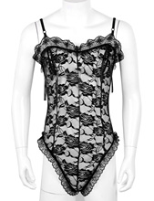 Men See-Through Bodysuits Black Lace Open Nipple Splits Sexy Gay Sissy Crossdresser Lingerie Thong Transparent Erotic Nightwear 2024 - buy cheap